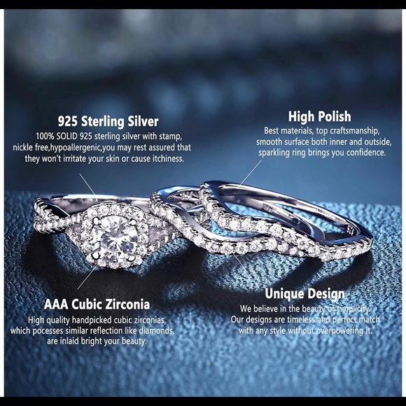 Sterling Silver Engagement Wedding Ring Set - Picture 4 of 4